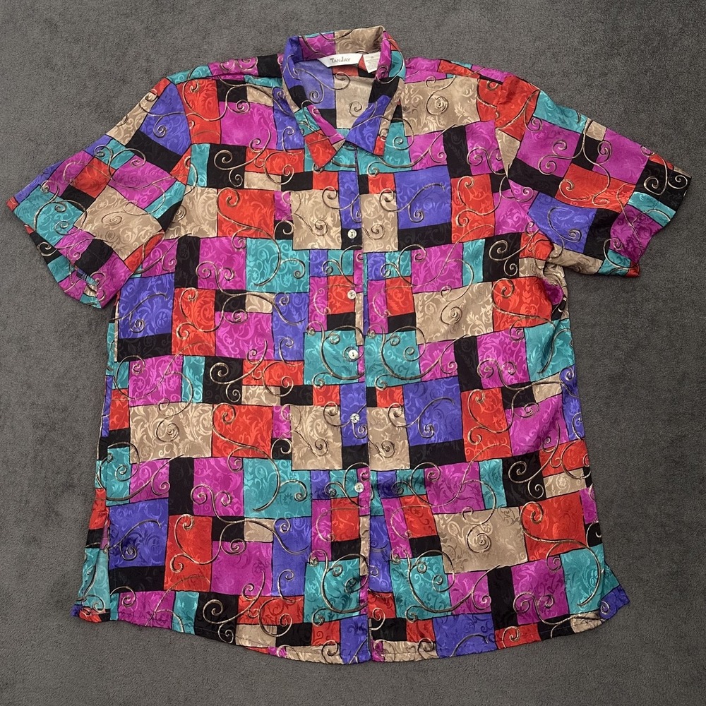 vintage TANJAY women's shirt button up color block size18 (XL) abstract 90s